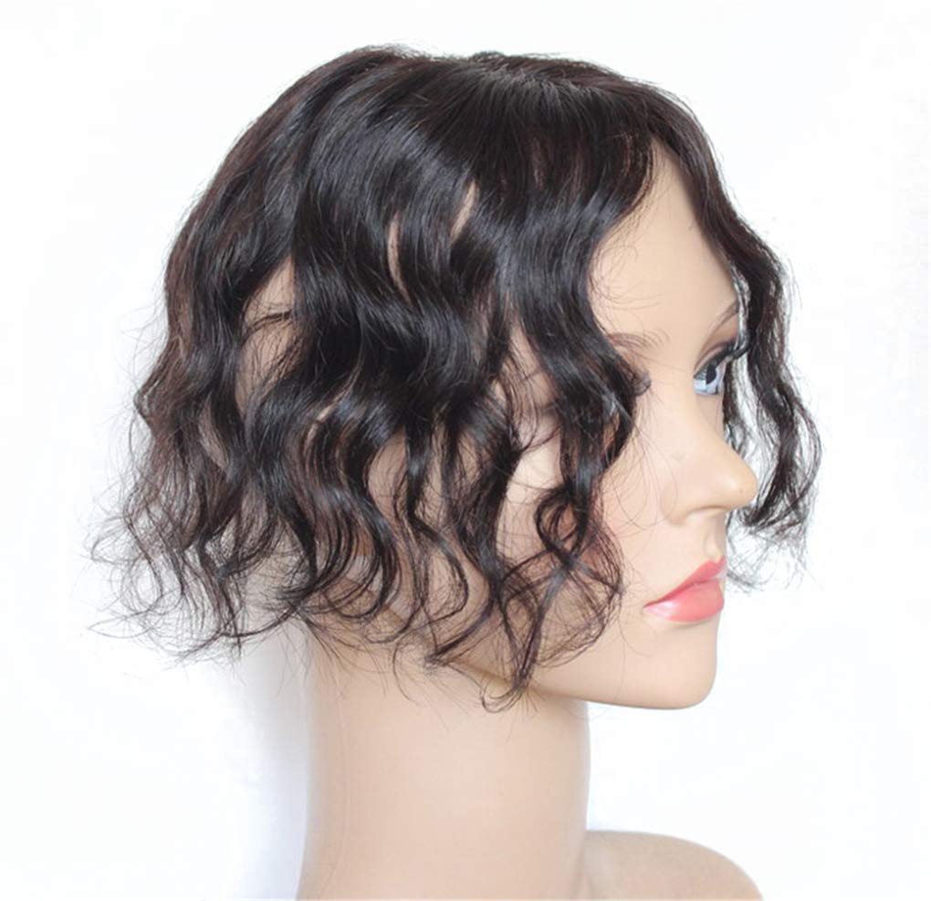 7x10cm Mono Human Hair Toppers for Women, Clip in Curly Crown Wiglet