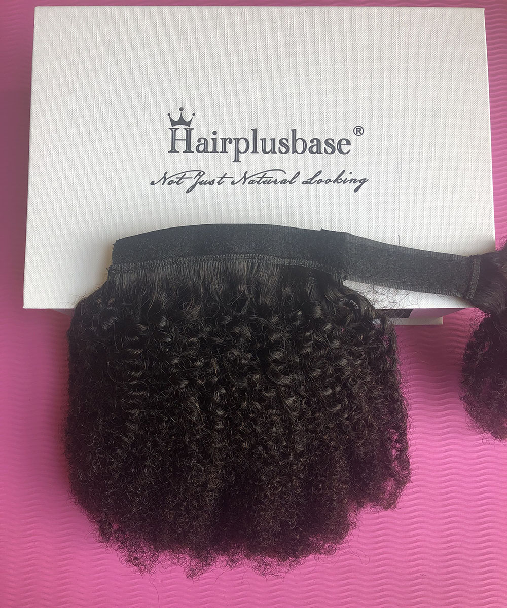8 - 12 Inch Wrap Around 100% Human Hair Short Ponytail in Kinky Curly #1B no 1