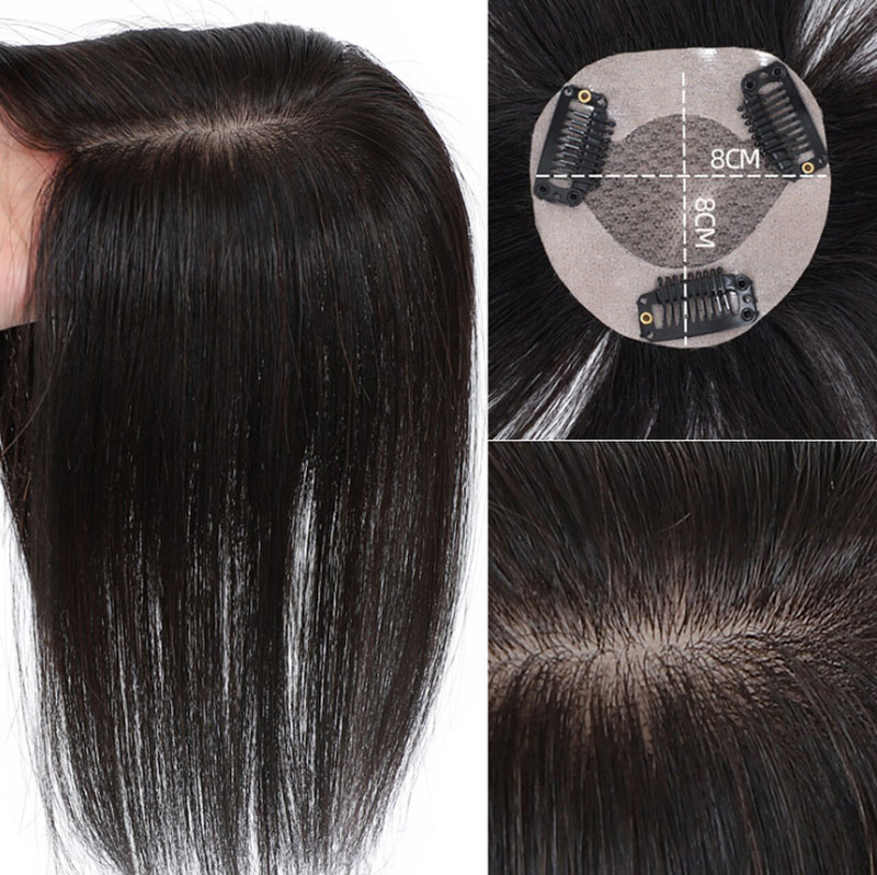 8x8cm Real Thick 100% Virgin Human Hair Straight Topper MONO Hairpiece Toupee Hair 0