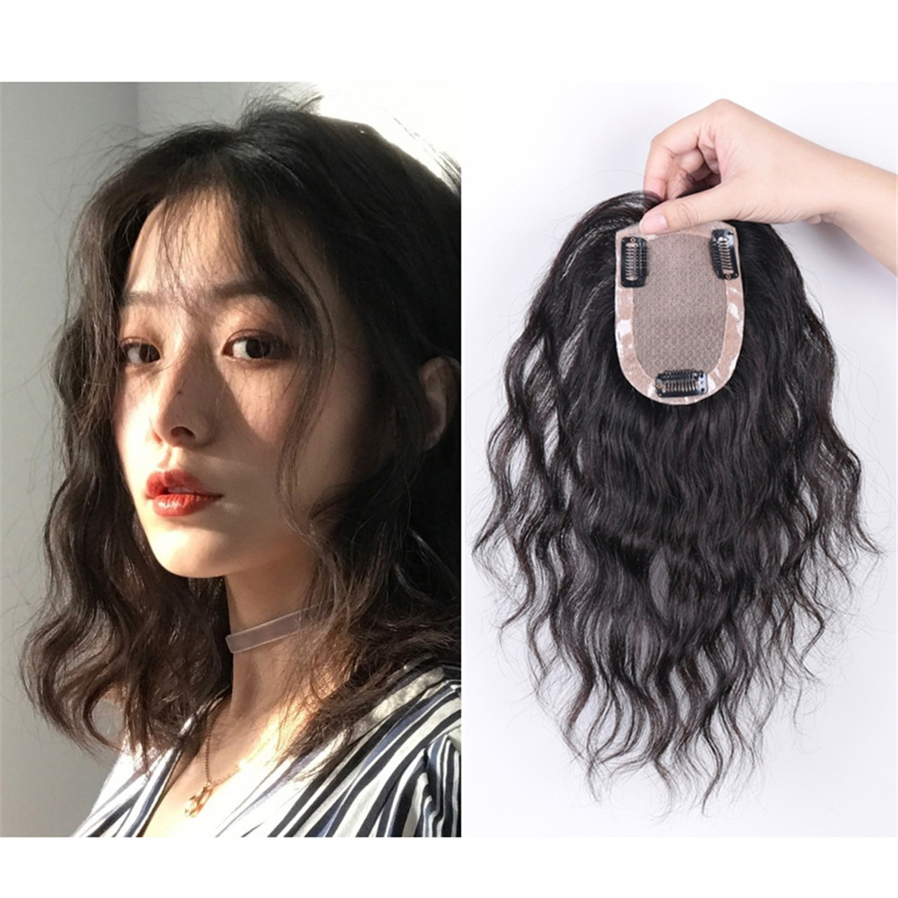 8*12 CM Silk Top Natural Curly Hair Topper 100% Human Hair Top Hairpiece