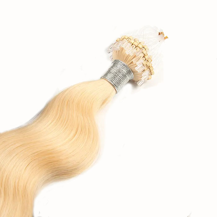 Alluring 18 Inch #613 Bleach Blonde Body Wave Micro Loop Hair Extensions 100 Strands details pic 0