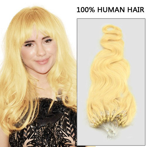 Alluring 18 Inch #613 Bleach Blonde Body Wave Micro Loop Hair Extensions 100 Strands details pic 2