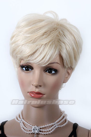 Blonde Human Hair Short Style Affordable Machine Made Glueless Cap Wigs