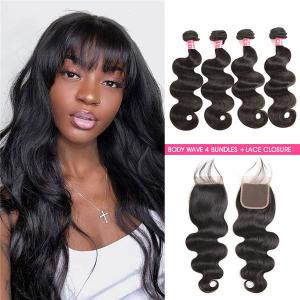 Body Wave Hair 4 Bundles And Body Wave Virgin Hair 4*4 Lace Closures