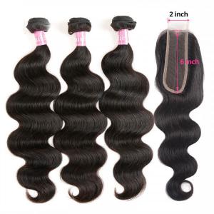 Body Wave Human Hair 3 Bundles with 2x6 Inch Lace Closure Unprocessed Virgin Hair