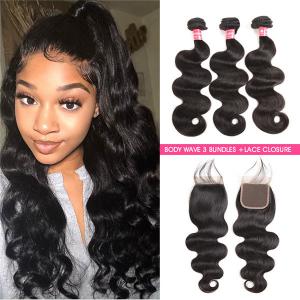 Body Wave Weave 3 Bundles With 4*4 Lace Closure Virgin Hair