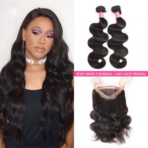 Body Wave Weave Hair 2 Bundles With 360 Lace Frontal Pre-Plucked For Sale