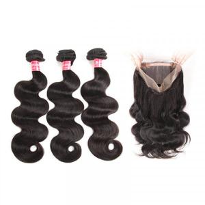 Brazilian Hair Body Wave Weave 3 Bundles With 360 Lace frontal Hair For Sale