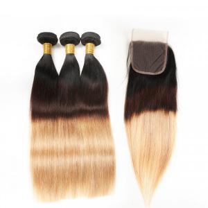 Straight Hair 1B/4/27 Ombre Color Hair 3 Bundles With Closure