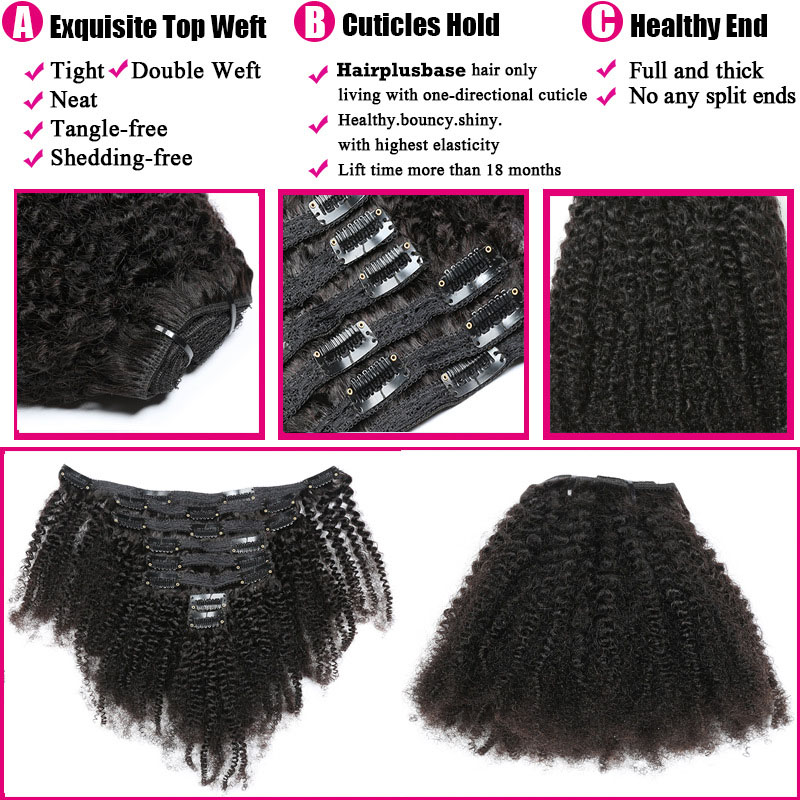 Cheap Afro Kinky Curly Clip In Human Hair Extensions For Black Hair 120g 2