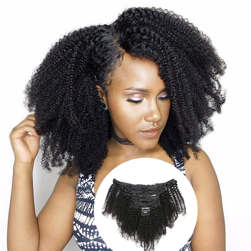 Cheap Afro Kinky Curly Clip In Human Hair Extensions For Black Hair 120g 7