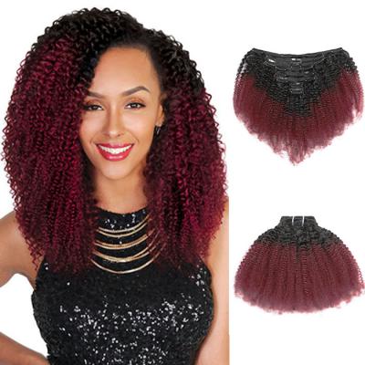 Cheap Ombre Afro Kinky Curly Clip In Human Hair Extensions #1B/#99J 120g