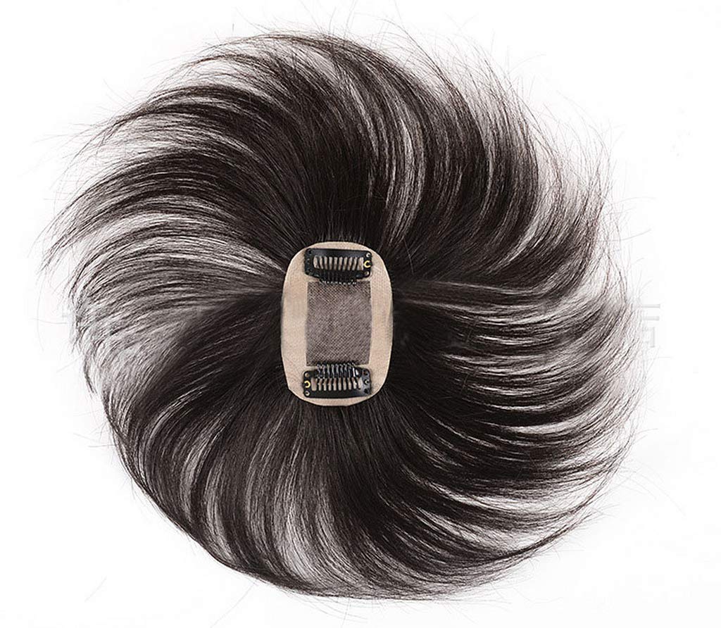 6" Remy Human Hair Mono Topper Toupee Crown Top Piece with Clips in for