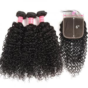 Curly 6x6 Inch Virgin Human Hair Lace Closure With 3 Bundles Curly Hairstyles