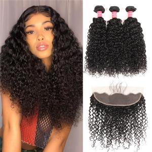 Curly Lace Frontal Closure With 3 Bundles Lace Frontal Brazilian Hair