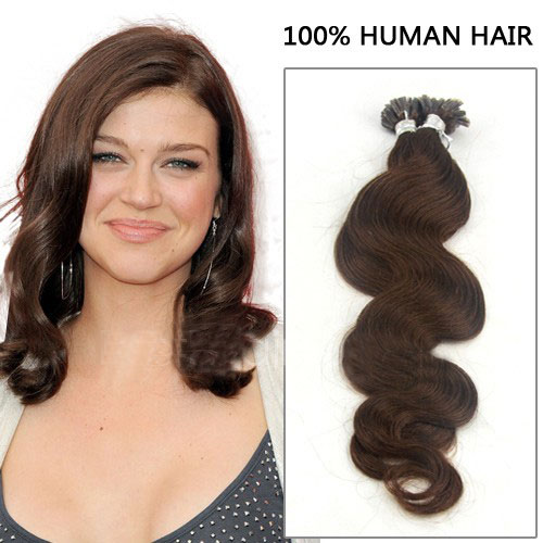 Enchanting 24 Inch 4 Medium Brown Wavy Nail Tip Human Hair