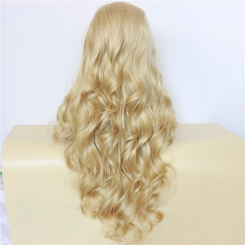 Fashion Golden Blonde Long Wavy Synthetic Hair Lace Front Wig 1