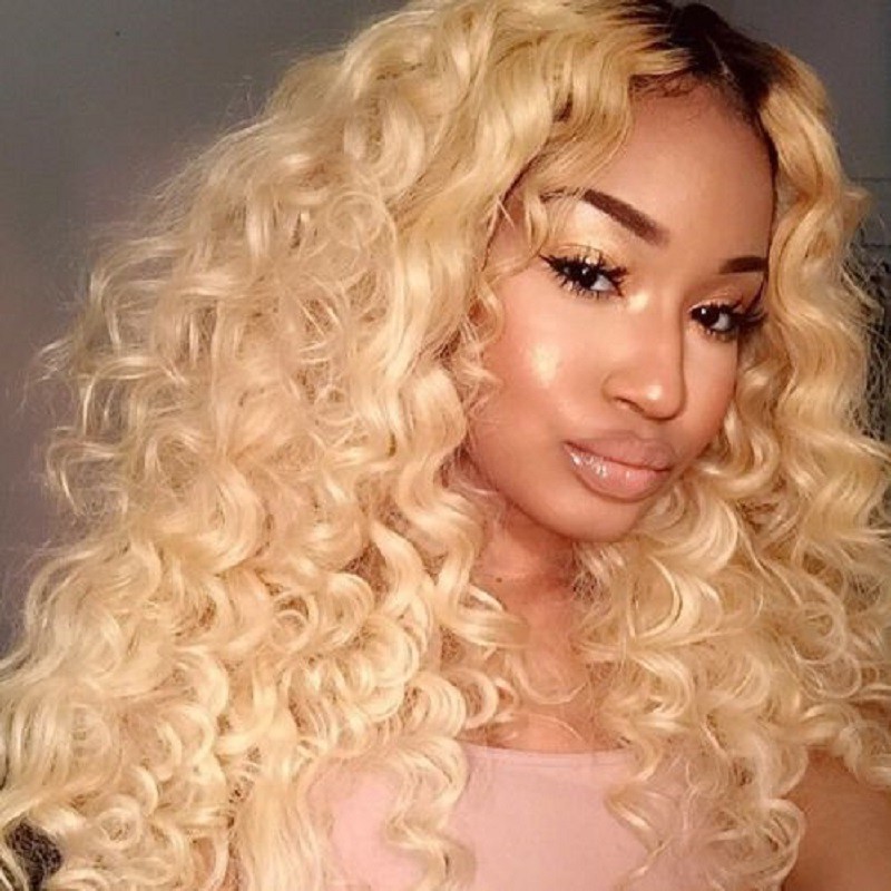 Glueless Full Lace Wigs Peruvian Virgin Hair Curly Ombre Wigs NC/613