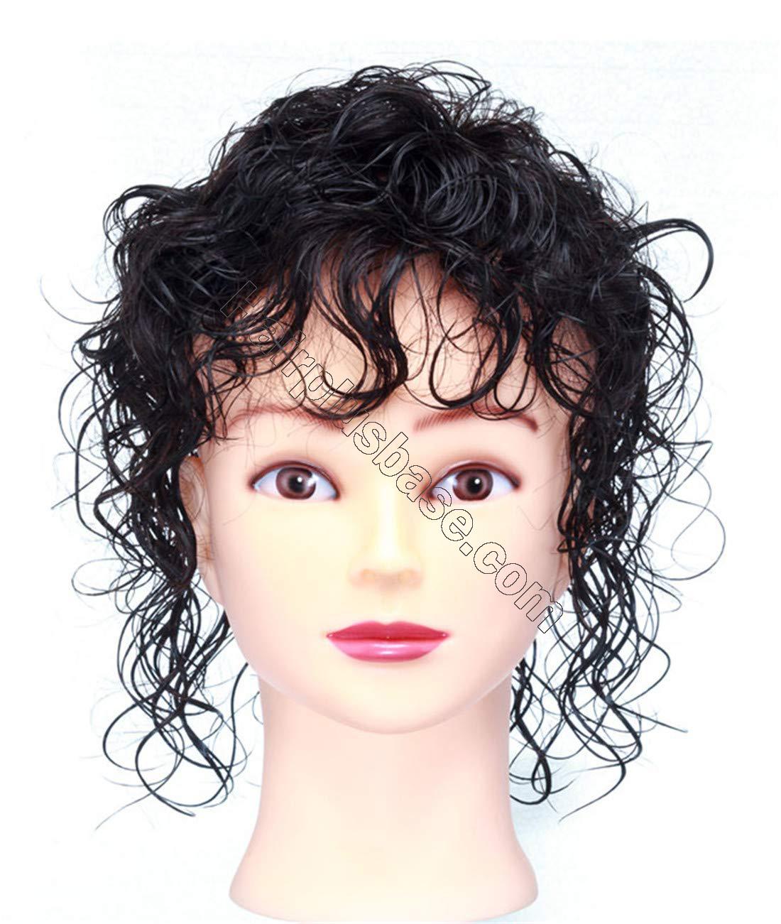 Invisible Human Hair Topper with Bangs for Women, Curly Wavy Crown Volume Hairpiece Clip in 3