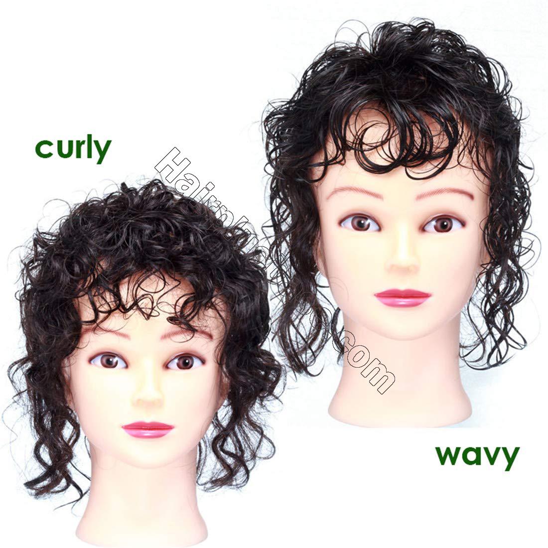 Invisible Human Hair Topper with Bangs for Women, Curly Wavy Crown Volume Hairpiece Clip in 5