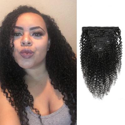 Kinky Curly Clip In Human Hair Extensions For Black Hair 120g