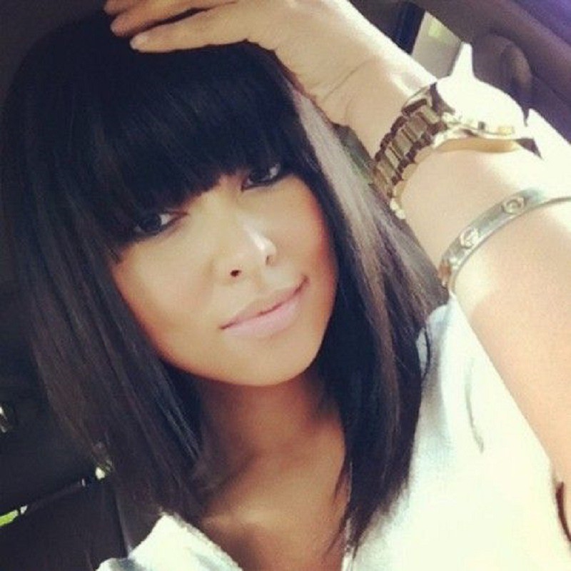 Lace Front Wigs Remy Human Hair Full Bangs Yaki Straight Bob Wigs