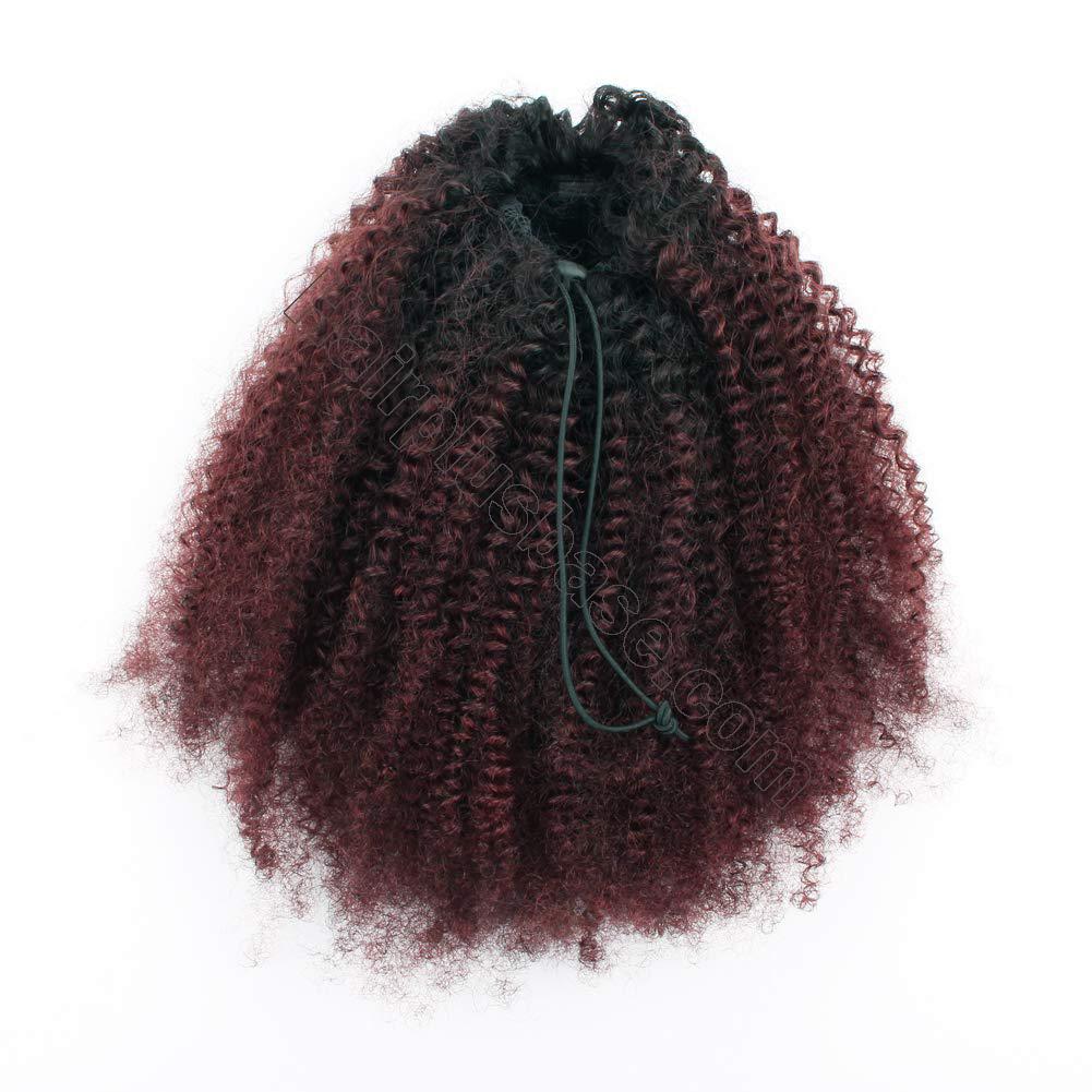 10 - 30 Inch Ombre Kinky Curly Human Hair Ponytail Drawstring Clip Ponytail Extensions #1B/Dark 99J no 4