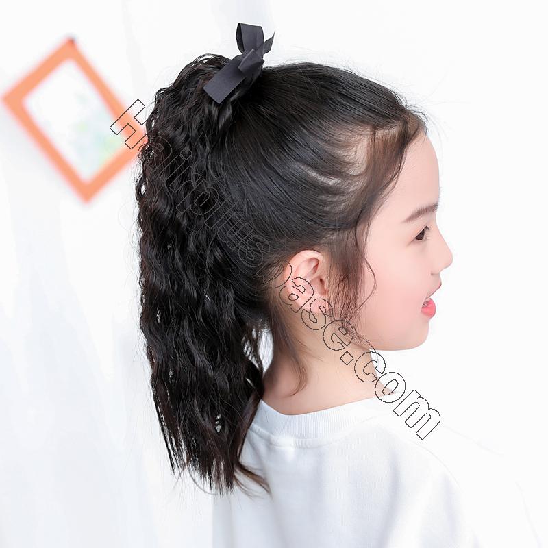 Little Girl Lace/Ribbon Ponytail Extension Human Hair Curly 6