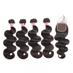 Malaysian Body Wave Weave Human Hair 4 Bundles With Lace Closure