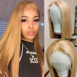 Women\'s honey blonde Glueless Synthetic Lace Front Pre-Plucked Hairline 28 Inch Amazon.com : Pizazz 28 Inch Highlight 13x4 HD Lace Front  main image 4