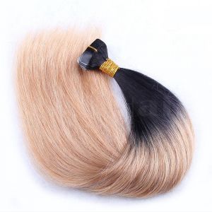 10 - 30 Inch Ombre Tape In Remy Human Hair Extensions Two Tone #1B/#27 Straight 20 Pcs 0