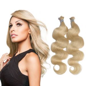 6 - 30 Inch #60 White Blonde Stick I Tip Body Wave Real Human Hair Extensions 100S 0