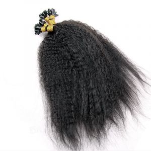 6 - 30 Inch #1B Natural Black Yaki Kinky Straight Nail U Tip Remy Human Hair Extensions 100s 0