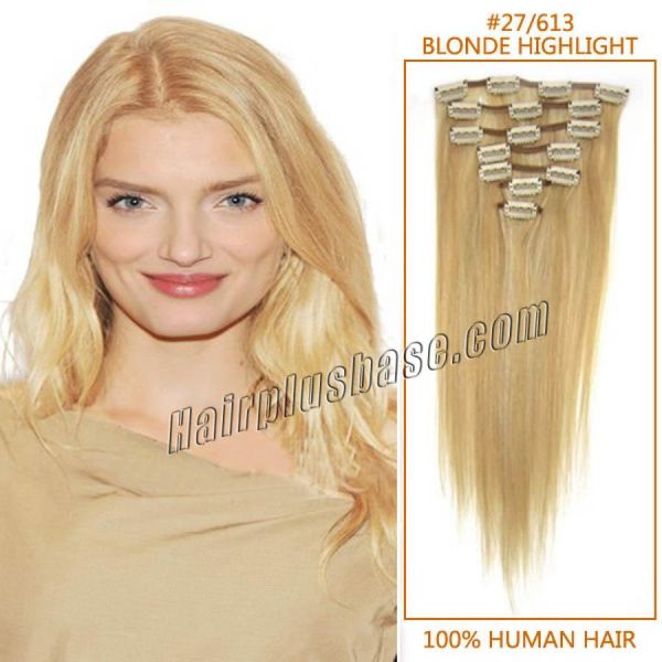 14 - 32 Inch #27/613 Blonde Highlight Clip In Remy Human  display picture 1