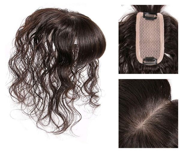 Remy Human Hair Toppers with Curly Texture Clip on 6 x 12cm Silk Base ...