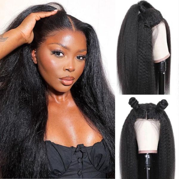 Glueless 13x4 HD Lace Front Wigs Kinky Straight Human Hair  display picture 1