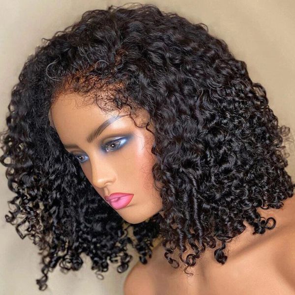 Type 4C Natural Edges Glueless Curly HD Lace Human Hair Bob Wigs