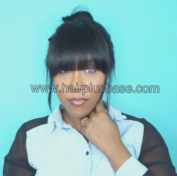 Full Bangs Lace Front Wigs Yaki Straight, Remy Human Hair