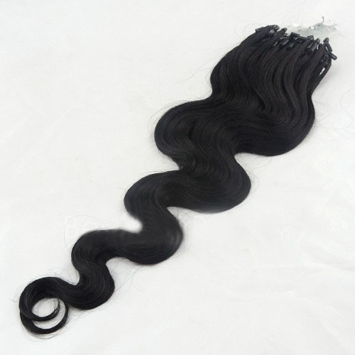 Meticulous 16 Inch #1 Jet Black Body Wave Micro Loop Hair Extensions 100 Strands details pic 1