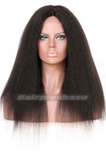 Natural Looking Kinky Straight Indian Remy Hair Middle Part Glueless Silk Part Lace Wigs 