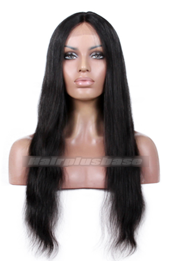 18 Inch Natural Straight Indian Remy Hair Middle Part Glueless Silk Part Lace Wigs 