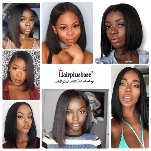 Middle Part Straight Bob Lace Frontal Wig 150% 180% Density Natural Black Hair For Women