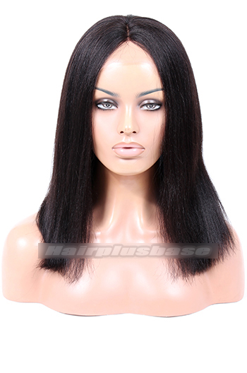 Coarse Yaki #1B Indian Remy Hair Middle Part Thick Bob Glueless Lace Part Wigs{Custom Wig Production Time 10-15 days}