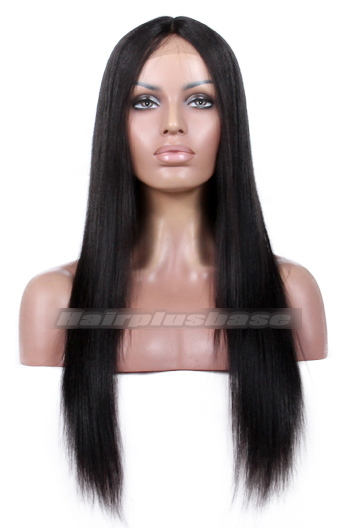 Yaki Straight Natural Looking Indian Remy Hair Middle Part Glueless Lace Part Lace Wigs