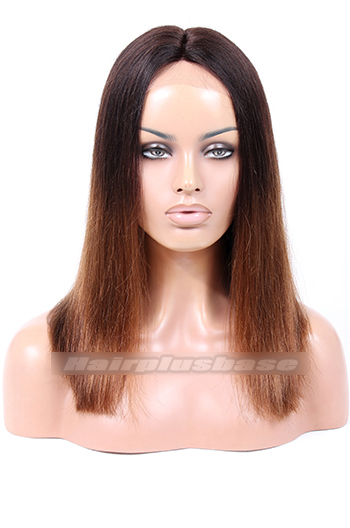 Yaki Straight Ombre Brown Indian Remy Hair Middle Part Thick Bob Glueless Lace Part Wigs{Custom Wig Production Time 10-15 days}