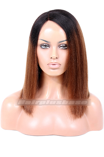 Coarse Yaki Ombre Brown Indian Remy Hair Side Part Thick Bob Glueless Lace Part Wigs{Custom Wig Production Time 10-15 days}