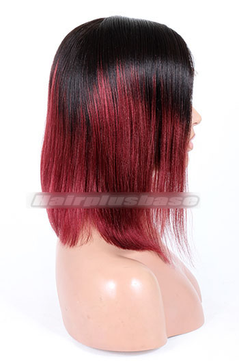 Indian Remy Hair Ombre Red Left Part Bob Yaki Straight Glueless Lace Part Wigs