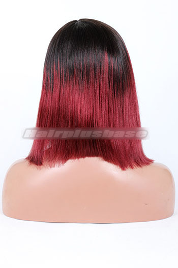 Indian Remy Hair Ombre Red Left Part Bob Yaki Straight Glueless Lace Part Wigs