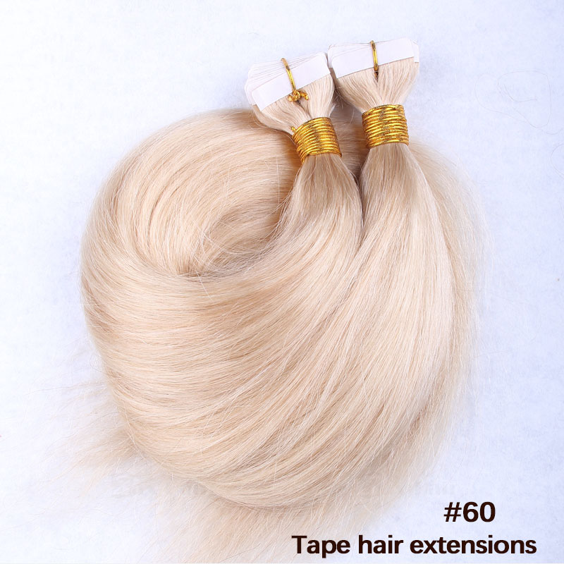 10 - 30 Inch Tape In Remy Human Hair Extensions #60 White Blonde ...