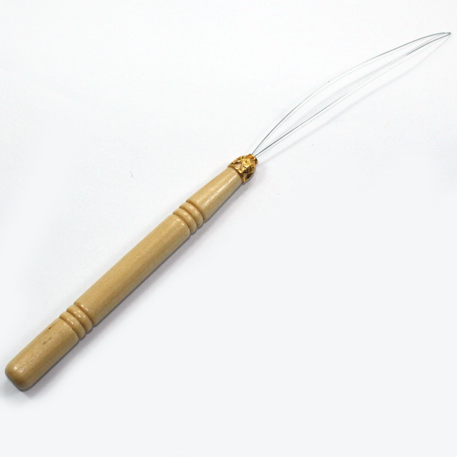 Pulling Needle Loop Threader Micro Beads Wooden Handle Hair Extension